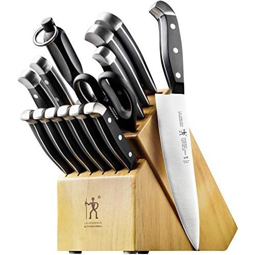  HENCKELS Statement Kitchen Knife Set with Block, 15-pc, Chef Knife, Steak Knife set, Kitchen Knife Sharpener, Light Brown