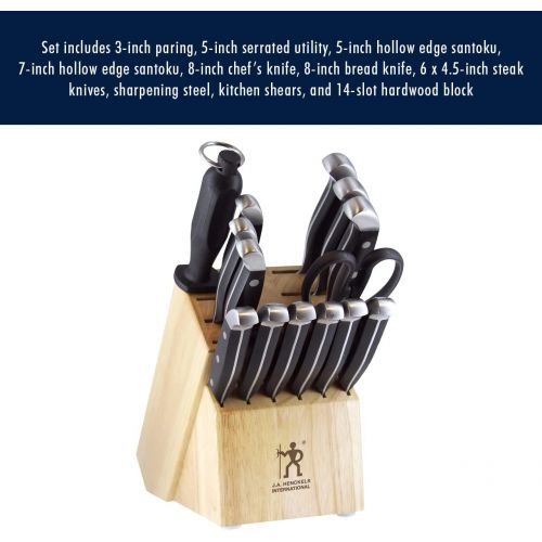  HENCKELS Statement Kitchen Knife Set with Block, 15-pc, Chef Knife, Steak Knife set, Kitchen Knife Sharpener, Light Brown