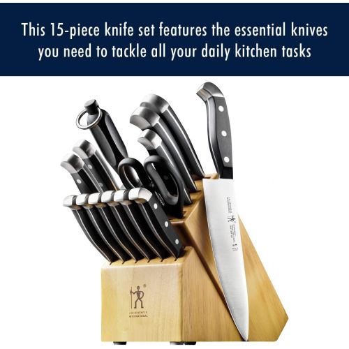  HENCKELS Statement Kitchen Knife Set with Block, 15-pc, Chef Knife, Steak Knife set, Kitchen Knife Sharpener, Light Brown