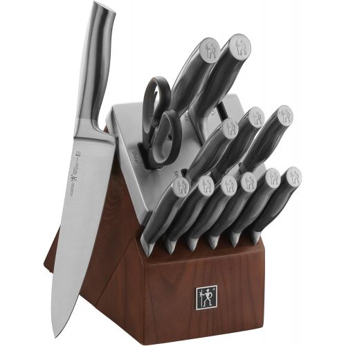  HENCKELS Graphite 14-pc Self-Sharpening Knife Set with Block, Chef Knife, Paring Knife, Utility Knife, Bread Knife, Steak Knife, Brown, Stainless Steel