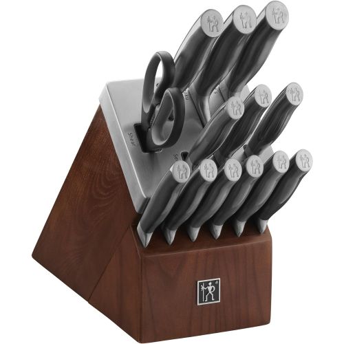  HENCKELS Graphite 14-pc Self-Sharpening Knife Set with Block, Chef Knife, Paring Knife, Utility Knife, Bread Knife, Steak Knife, Brown, Stainless Steel