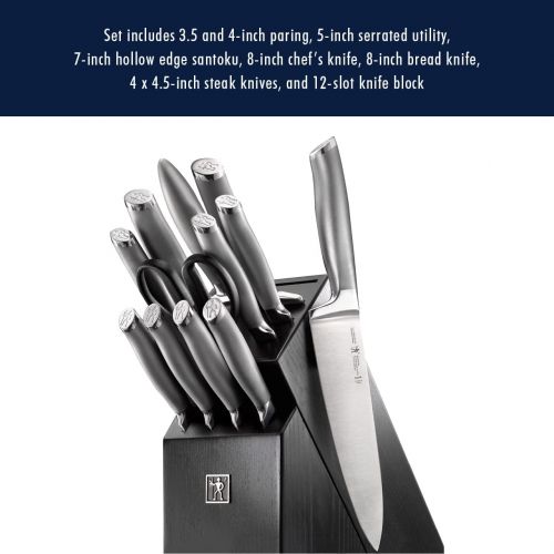  HENCKELS Modernist 13-pc Knife Set with Block, Chef Knife, Paring Knife, Steak Knife, Black, Stainless Steel