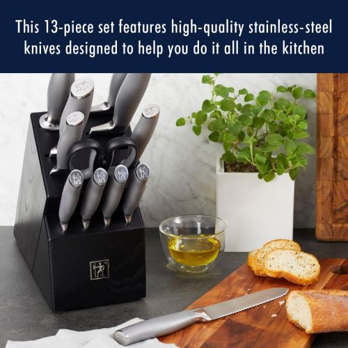  HENCKELS Modernist 13-pc Knife Set with Block, Chef Knife, Paring Knife, Steak Knife, Black, Stainless Steel