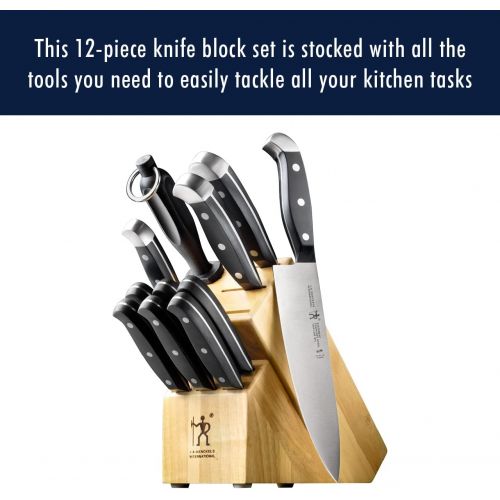  HENCKELS Statement 12-pc Kitchen Knife Set with Block, Chef’s Knife, Steak Knife Set, Bread Knife, Kitchen Knife Sharpener, Light Brown