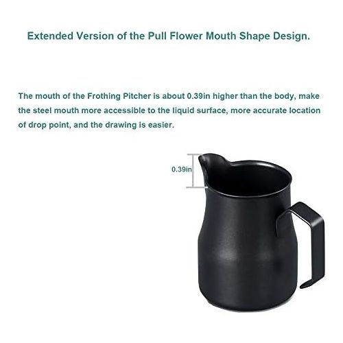  HENGRUI Frothing Pitcher Lengthen Mouth Handheld Milk Frothing Pitcher, 18/10 Stainless Steel 20oz/600ml Streamlined Milk Steaming Frothing Pitcher Body Suitable for Coffee, Latte Art And