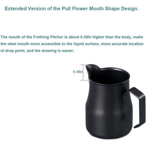  HENGRUI Frothing Pitcher Lengthen Mouth Handheld Milk Frothing Pitcher, 18/10 Stainless Steel 20oz/600ml Streamlined Milk Steaming Frothing Pitcher Body Suitable for Coffee, Latte Art And