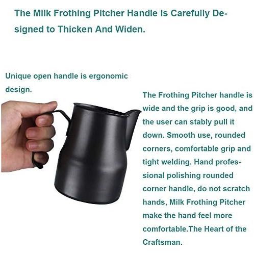  HENGRUI Frothing Pitcher Lengthen Mouth Handheld Milk Frothing Pitcher, 18/10 Stainless Steel 20oz/600ml Streamlined Milk Steaming Frothing Pitcher Body Suitable for Coffee, Latte Art And