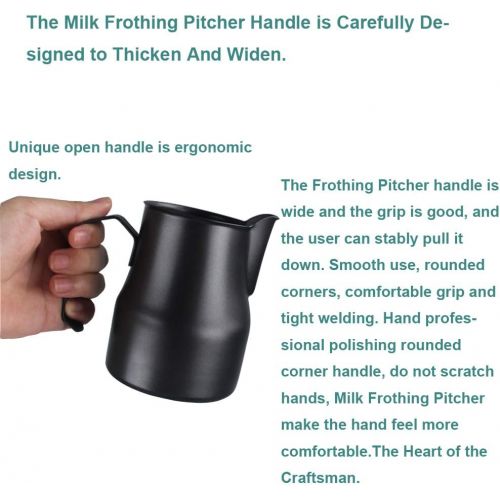  HENGRUI Frothing Pitcher Lengthen Mouth Handheld Milk Frothing Pitcher, 18/10 Stainless Steel 20oz/600ml Streamlined Milk Steaming Frothing Pitcher Body Suitable for Coffee, Latte Art And