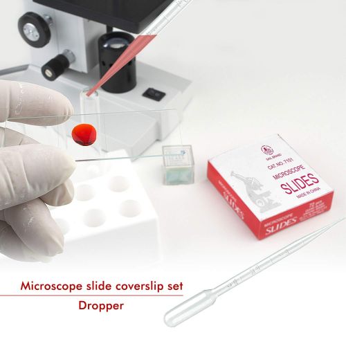  [아마존베스트]HENTEK Microscope Slide Cover Glasses Pack of 50 Pre-cleaned Microscope Slides and 100 Pre-cleaned Cover Glasses with 2 Plastic Dripper