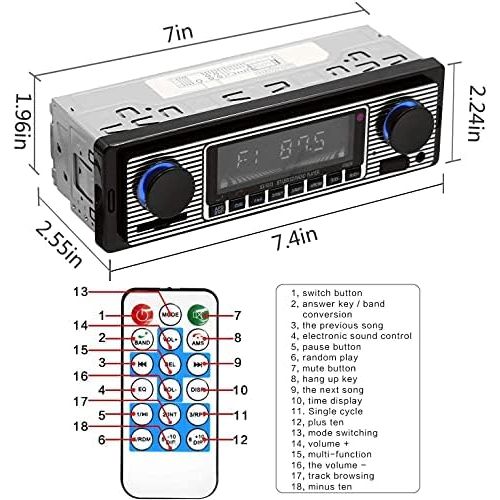 [아마존베스트]-Service-Informationen Classic Car Stereo Bluetooth Car Radio 2 Knob Single DIN 60WX4 FM Hands-Free Car Radio Classic Car MP3 AUX USB U-Disk Audio with Remote Control