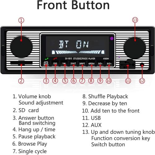  [아마존베스트]-Service-Informationen Classic Car Stereo Bluetooth Car Radio 2 Knob Single DIN 60WX4 FM Hands-Free Car Radio Classic Car MP3 AUX USB U-Disk Audio with Remote Control