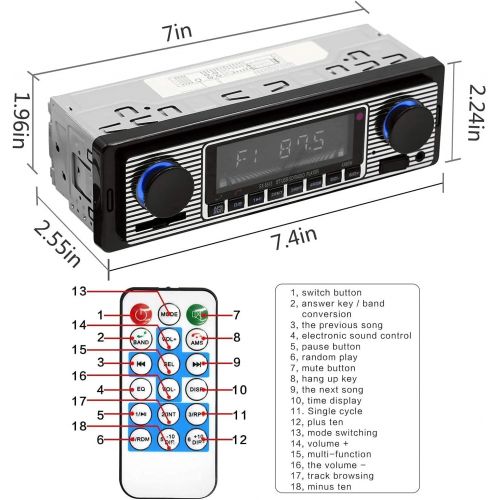  [아마존베스트]-Service-Informationen Classic Car Stereo Bluetooth Car Radio 2 Knob Single DIN 60WX4 FM Hands-Free Car Radio Classic Car MP3 AUX USB U-Disk Audio with Remote Control