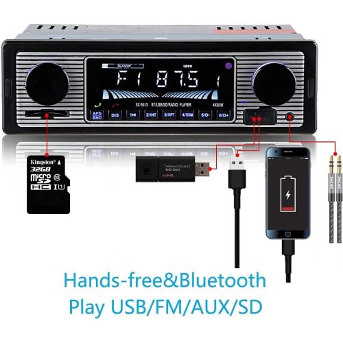  [아마존베스트]-Service-Informationen Classic Car Stereo Bluetooth Car Radio 2 Knob Single DIN 60WX4 FM Hands-Free Car Radio Classic Car MP3 AUX USB U-Disk Audio with Remote Control