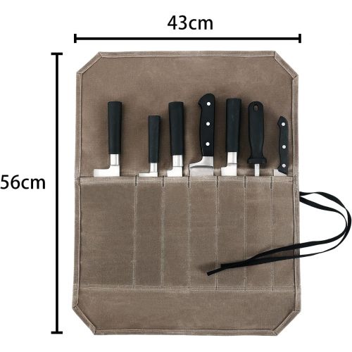  HERSENT Knife Roll, Chef’s Knife Roll Case, Waxed Canvas Cutlery Knives Holders Protectors, Home Kitchen Cooking Tools And Utensils Wrap Bag Wallet , Multi-Purpose Brush Roll Bag, Travel T