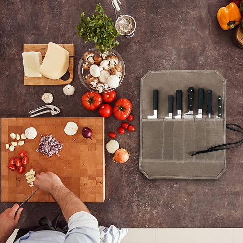  HERSENT Knife Roll, Chef’s Knife Roll Case, Waxed Canvas Cutlery Knives Holders Protectors, Home Kitchen Cooking Tools And Utensils Wrap Bag Wallet , Multi-Purpose Brush Roll Bag, Travel T