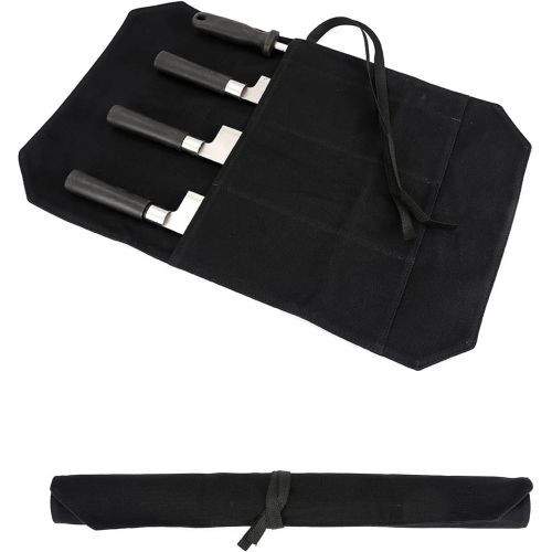  HERSENT Chefs Knife Roll Bag, Portable Knife Bag, Travel Chef Knife Case Carrier Storage Bag with 4 Slots, Knife Pouch for Chef or Culinary Enthusiasts Men Women,Butcher Knife Roll