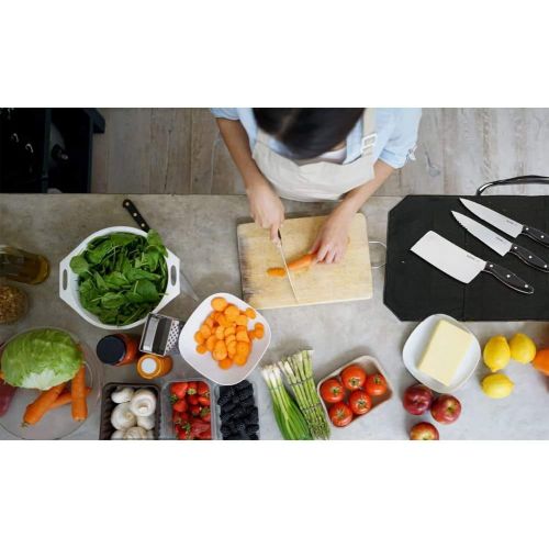  HERSENT Chefs Knife Roll Bag, Portable Knife Bag, Travel Chef Knife Case Carrier Storage Bag with 4 Slots, Knife Pouch for Chef or Culinary Enthusiasts Men Women,Butcher Knife Roll