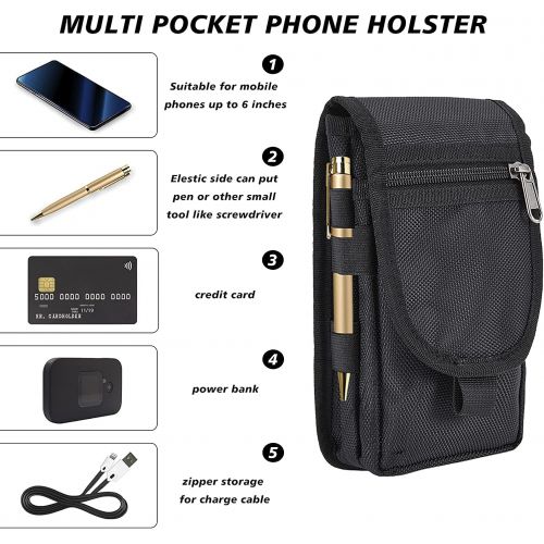  [아마존베스트]Hersent Large Smartphone Pouch, Cell Phone Holder, Tactical Phone Holster, Multi-Purpose Tool Holder, Tactical Carrying Case Belt Loop Pouch Men’s Waist Pocket for Hiking, Camping, Barbequ