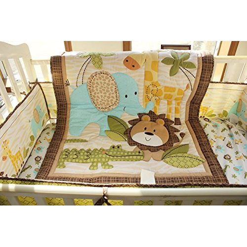  HESEAM Cute Lion Safari Baby Boy 7 Pieces Nursery Crib Bedding Set With Bumper