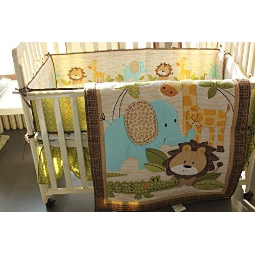  HESEAM Cute Lion Safari Baby Boy 7 Pieces Nursery Crib Bedding Set With Bumper