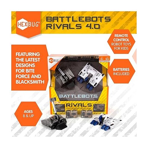 HEXBUG BattleBots Rivals 4.0 (Blacksmith and Biteforce), Remote Control Robot Toys for Kids, STEM Toys for Boys and Girls Ages 8 & Up, Batteries Included
