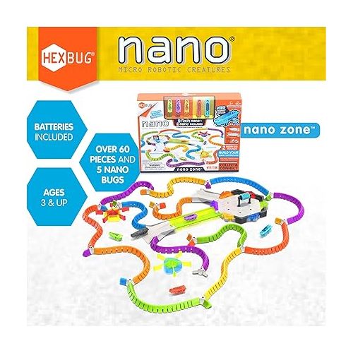  HEXBUG Nano Zone, Sensory Toys for Kids & Cats with Over 60 Pieces & 5 Nano Bugs, STEM Kits & Mini Robot Toy for Kids Ages 3 & Up, Batteries Included