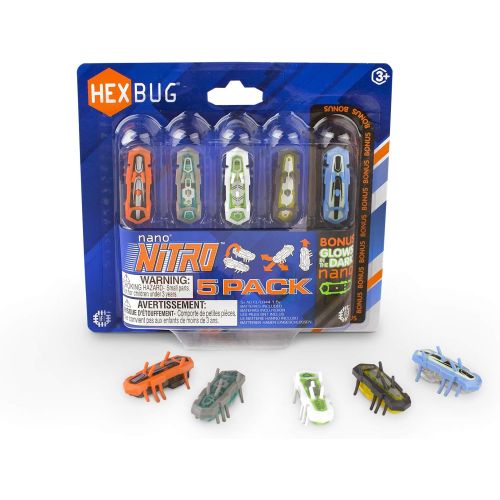  HEXBUG nano Nitro 5 Pack - Sensory Vibration Toys for Kids and Cats - Tiny HEX BUG Children’s Toy Technology with Batteries Included - Multicolor