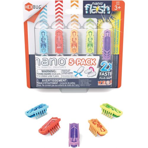  [아마존베스트]HEXBUG Nano 5 Pack - 4 nanos Plus Bonus Flash Nano - Sensory Vibration Toys for Kids and Cats - Small HEX Bug Tech Toy - Batteries Included - Multicolor
