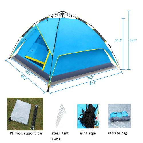  HEYNEMO Waterproof Automatic 3-4 Person Outdoor Camping Tent Backpacking Tent Large Easy Setup Outdoor Sports Tent with Carrying Bag