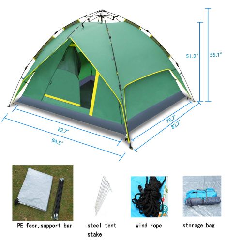  HEYNEMO Waterproof Automatic 3-4 Person Outdoor Camping Tent Backpacking Tent Large Easy Setup Outdoor Sports Tent with Carrying Bag