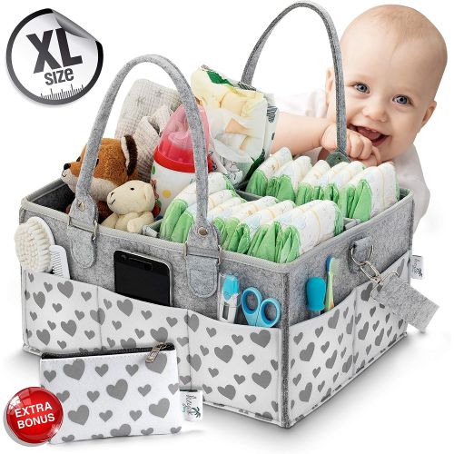  [아마존베스트]HEYOK Baby Baby Diaper Caddy Organizer for All Changing Table Necessities. Unisex - Large, Sturdy, Quality w/ 10 Outer Pockets, Regular and Travel Handles, Double Bottom - Bonus Small Item Wa