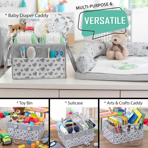  [아마존베스트]HEYOK Baby Baby Diaper Caddy Organizer for All Changing Table Necessities. Unisex - Large, Sturdy, Quality w/ 10 Outer Pockets, Regular and Travel Handles, Double Bottom - Bonus Small Item Wa