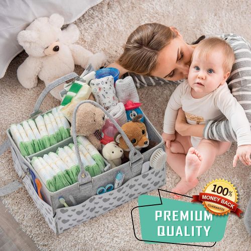  [아마존베스트]HEYOK Baby Baby Diaper Caddy Organizer for All Changing Table Necessities. Unisex - Large, Sturdy, Quality w/ 10 Outer Pockets, Regular and Travel Handles, Double Bottom - Bonus Small Item Wa