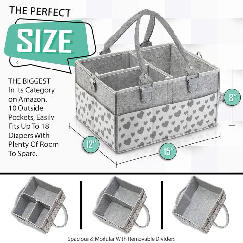  [아마존베스트]HEYOK Baby Baby Diaper Caddy Organizer for All Changing Table Necessities. Unisex - Large, Sturdy, Quality w/ 10 Outer Pockets, Regular and Travel Handles, Double Bottom - Bonus Small Item Wa