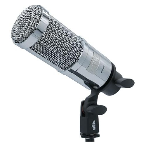  Heil PR 40 Dynamic Microphone for Streaming, Podcast, Recording, and Broadcast, XLR Microphone for Live Music, Wide Frequency Response, Smooth Sound, Superior Rear Noise Rejection - Chrome