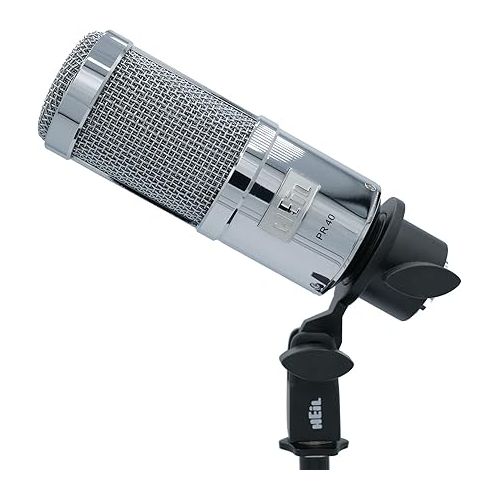  Heil PR 40 Dynamic Microphone for Streaming, Podcast, Recording, and Broadcast, XLR Microphone for Live Music, Wide Frequency Response, Smooth Sound, Superior Rear Noise Rejection - Chrome