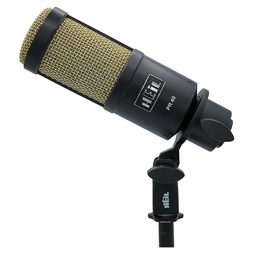  Heil PR 40 Dynamic Microphone for Streaming, Podcast, Recording, and Broadcast, XLR Microphone for Live Music, Wide Frequency Response, Smooth Sound, Superior Rear Noise Rejection - Black & Gold