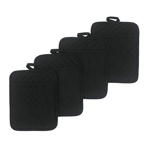 [아마존베스트]HFGBLG Cotton Pocket Pot Holder Kitchen Hot Pads Heat Resistant, Set of 4, Kitchen Basic Trivet for Cooking and Baking, 7”x 9” (Black)