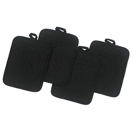  [아마존베스트]HFGBLG Cotton Pocket Pot Holder Kitchen Hot Pads Heat Resistant, Set of 4, Kitchen Basic Trivet for Cooking and Baking, 7”x 9” (Black)