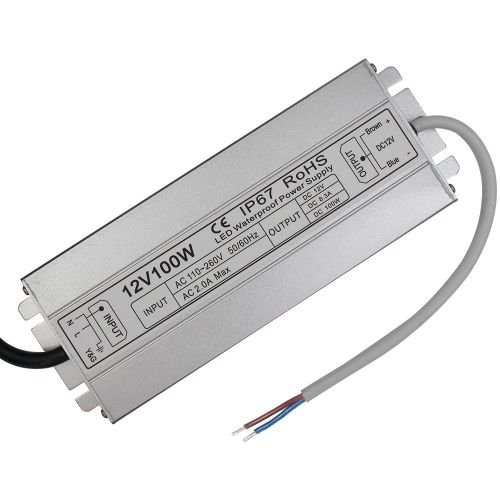  HFJY LED Driver Waterproof IP67 Power Supply 100W 12V DC 8.5a Transformer thinner and Durable with US 3-Prong Plug Plate for Outdoor Use