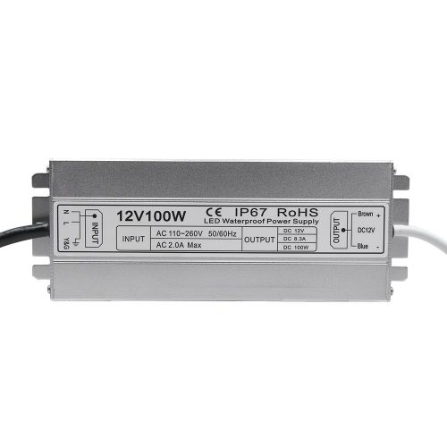  HFJY LED Driver Waterproof IP67 Power Supply 100W 12V DC 8.5a Transformer thinner and Durable with US 3-Prong Plug Plate for Outdoor Use