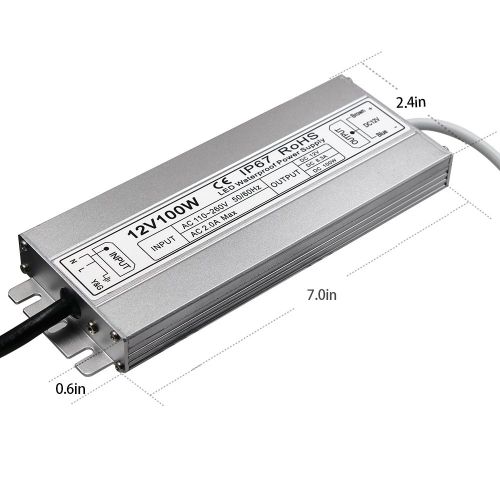  HFJY LED Driver Waterproof IP67 Power Supply 100W 12V DC 8.5a Transformer thinner and Durable with US 3-Prong Plug Plate for Outdoor Use