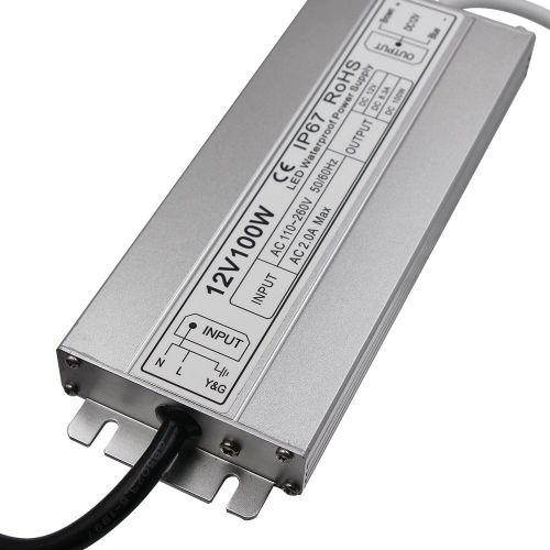  HFJY LED Driver Waterproof IP67 Power Supply 100W 12V DC 8.5a Transformer thinner and Durable with US 3-Prong Plug Plate for Outdoor Use