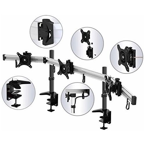  [아마존베스트]HFTEK 3-way monitor arm - desk mount for 3 screens from 15 - 27 inches with VESA 75 / 100 (MP230C-N)