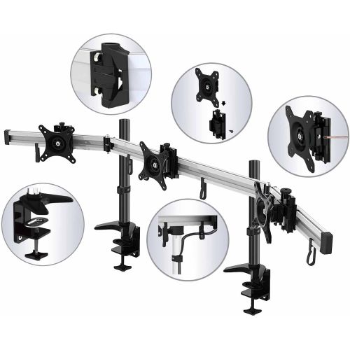  [아마존베스트]HFTEK 3-way monitor arm - desk mount for 3 screens from 15 - 27 inches with VESA 75 / 100 (MP230C-N)