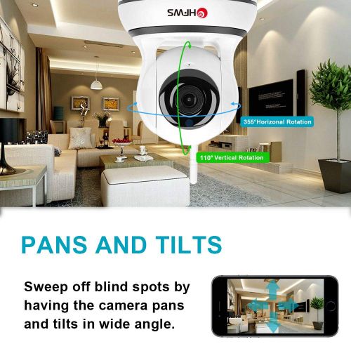  HFWS Wireless PanTilt 2.4Ghz 1080P Security Surveillance Indoor Camera for HomeOffice, Two-Way Audio & Night Vision, for BabyElderPetNannyHomecare Remote Monitoring On iOSAndroid