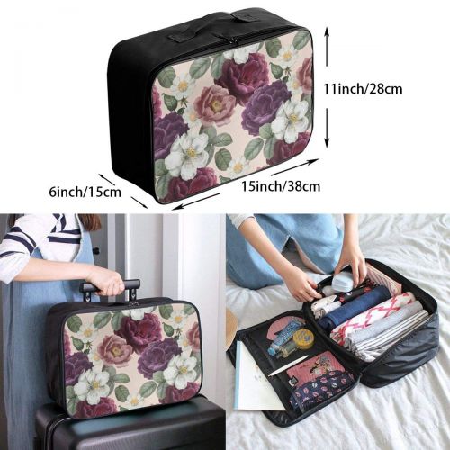  HFXFM Peony Floral Pattern Travel Pouch Carry-on Duffel Bag Waterproof Portable Luggage Bag Attach to Suitcase