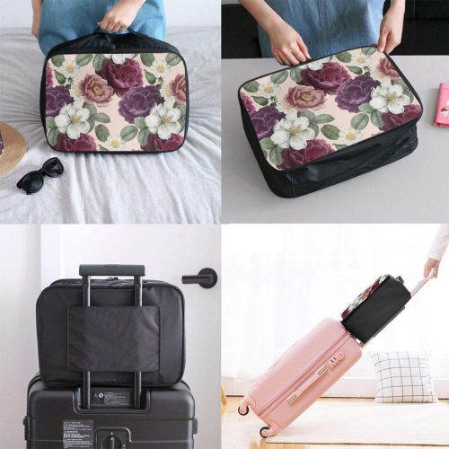  HFXFM Peony Floral Pattern Travel Pouch Carry-on Duffel Bag Waterproof Portable Luggage Bag Attach to Suitcase