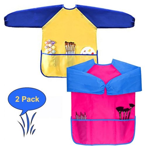  [아마존베스트]H&G Master Children Art Smocks, Kids Waterproof Artist Painting Aprons Long Sleeve with 3 Pockets for Age 2-7 Years