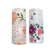 HGHG Muslin Swaddle Blankets|Premium Receiving Blanket|for Newborn Baby Gift (2 Pack) (Floral&Purple Floral)